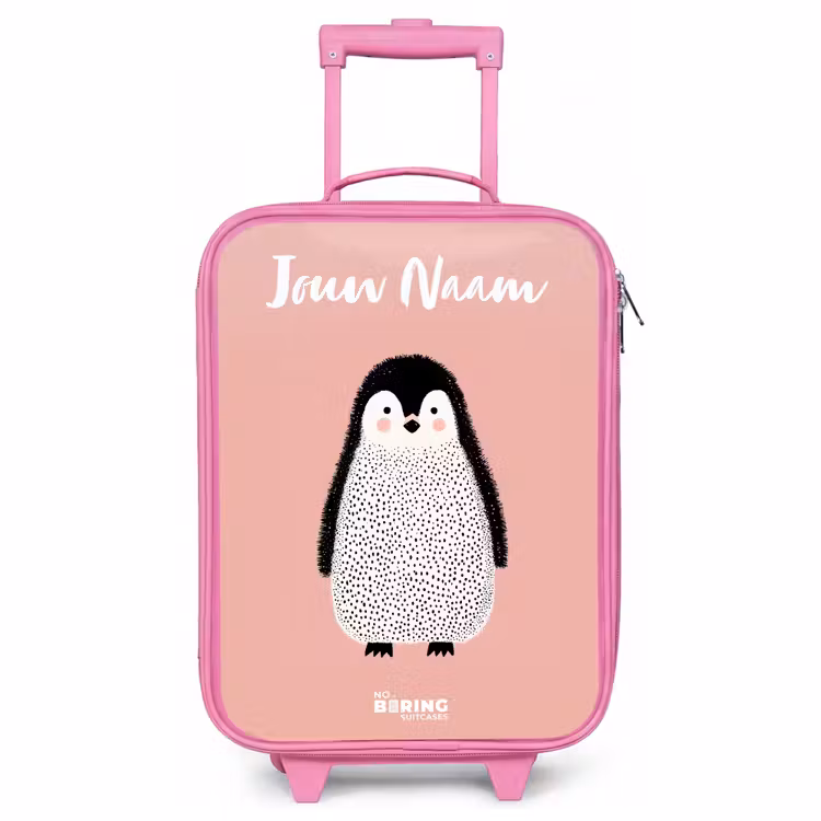 Kinderkoffer met naam - Roze - Pinguïn - Stippen - Roze - Minimalistisch — 1