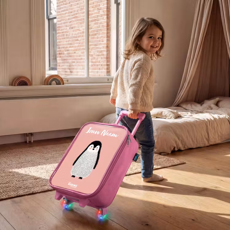 Kinderkoffer met naam - Roze - Pinguïn - Stippen - Roze - Minimalistisch — 3