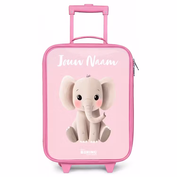 Kinderkoffer met naam - Roze - Olifant - Grijs - Baby - Slurf — 1