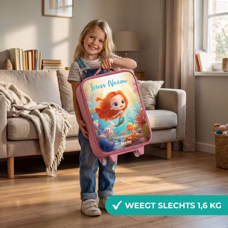 Kinderkoffer met naam - Roze - Zeemeermin - Vissen - Koraal — 2