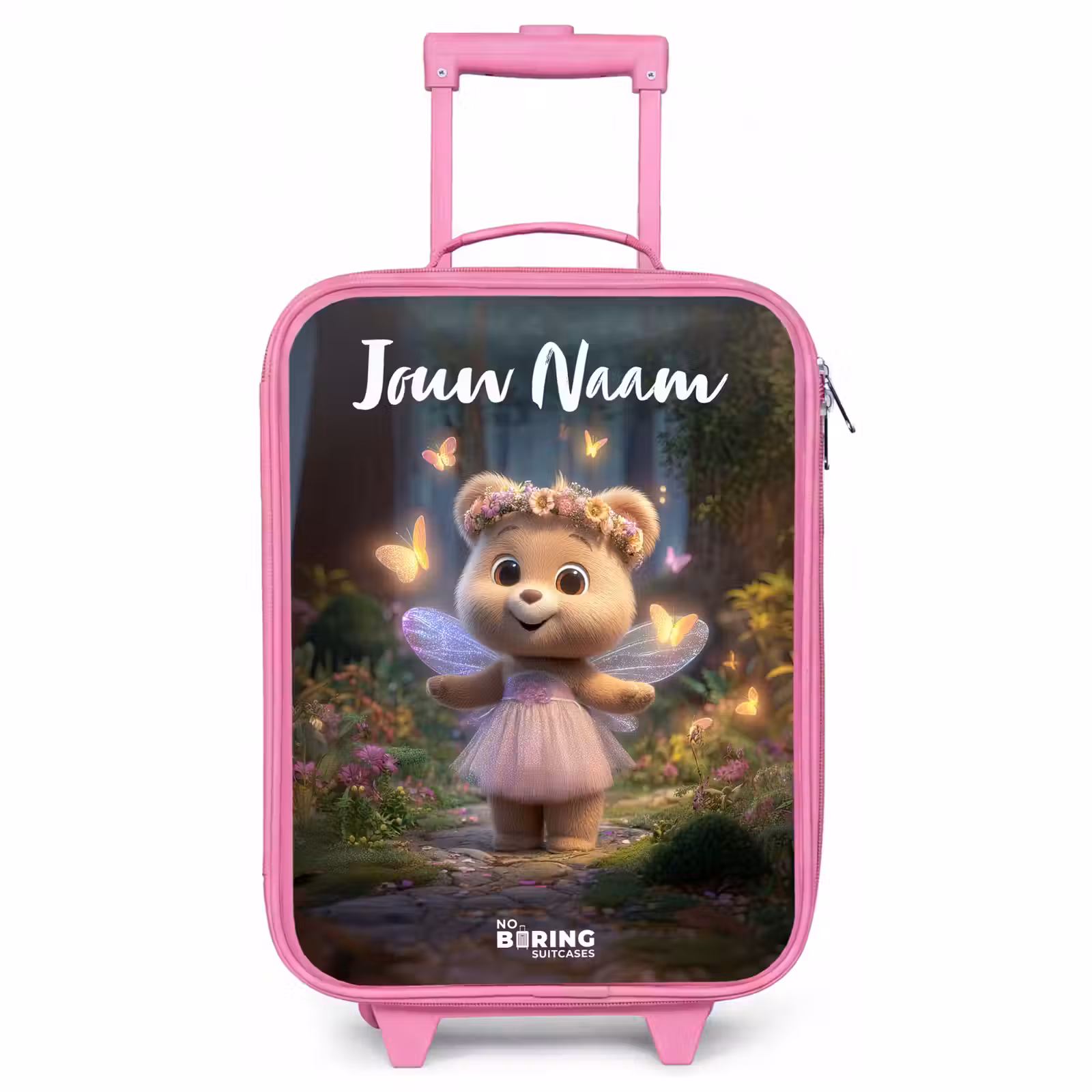 Kinderkoffer met naam - Roze - Beer - Vlinders - Bos - Fairy — 1