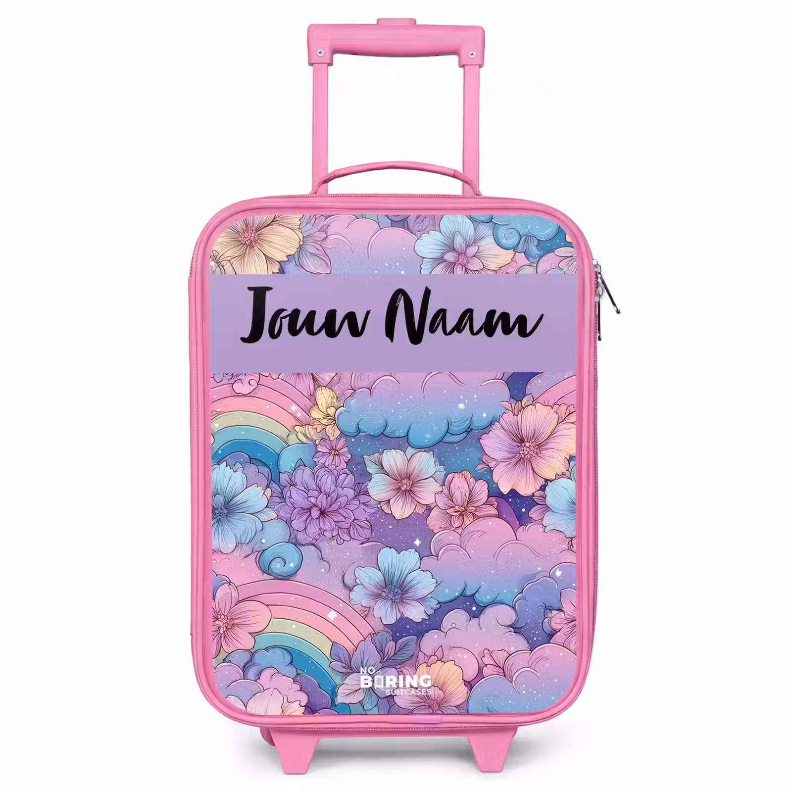 Kinderkoffer met naam - Roze - Regenbogen - Bloemen - Kleurrijk — 1