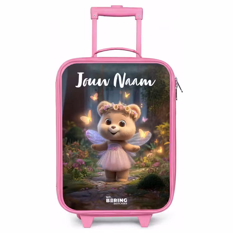 Kinderkoffer met naam - Roze - Beer - Vlinders - Bos - Fairy — 1