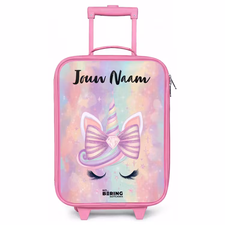 Kinderkoffer met naam - Roze - Eenhoorn - Glitters - Regenboog - Pastel — 1