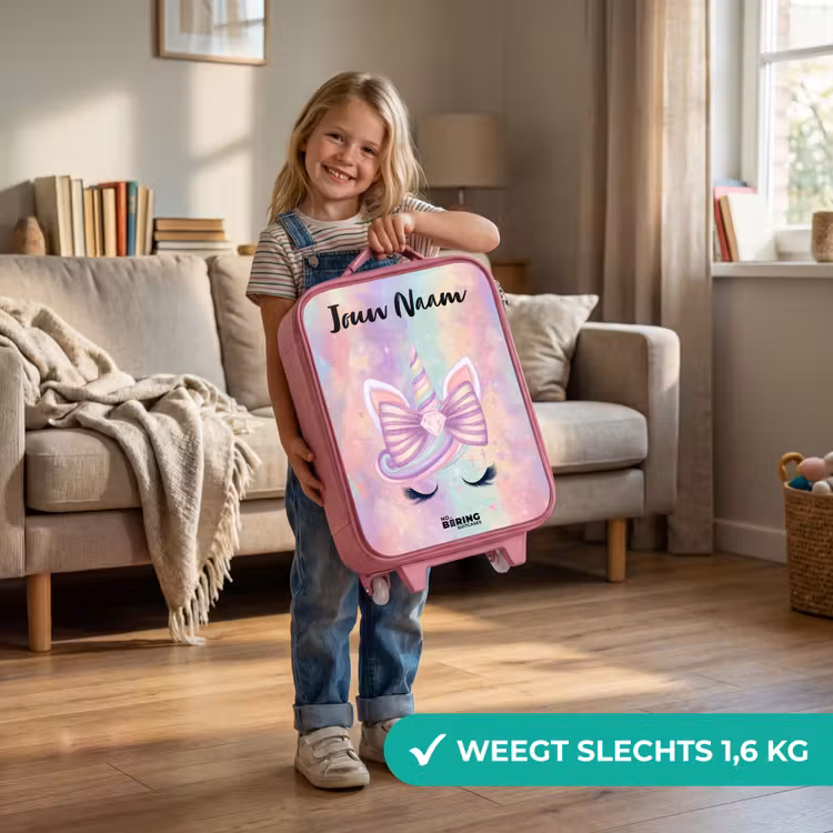 Kinderkoffer met naam - Roze - Eenhoorn - Glitters - Regenboog - Pastel — 2