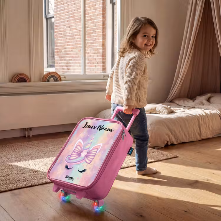 Kinderkoffer met naam - Roze - Eenhoorn - Glitters - Regenboog - Pastel — 3