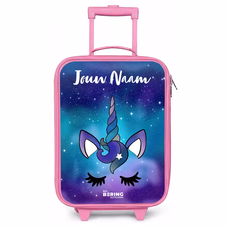 Kinderkoffer met naam - Roze - Eenhoorn - Sterrenhemel - Blauw — 1