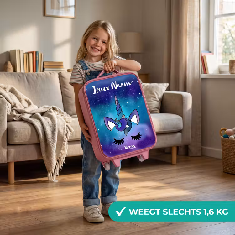 Kinderkoffer met naam - Roze - Eenhoorn - Sterrenhemel - Blauw — 2