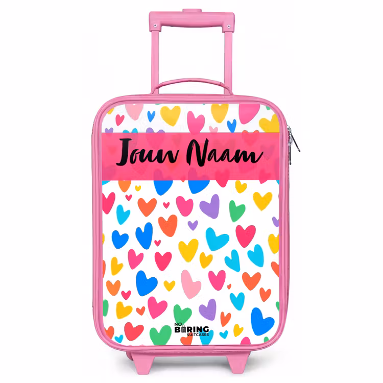 Kinderkoffer met naam - Roze - Hartjes - Kleurrijk - Patroon — 1