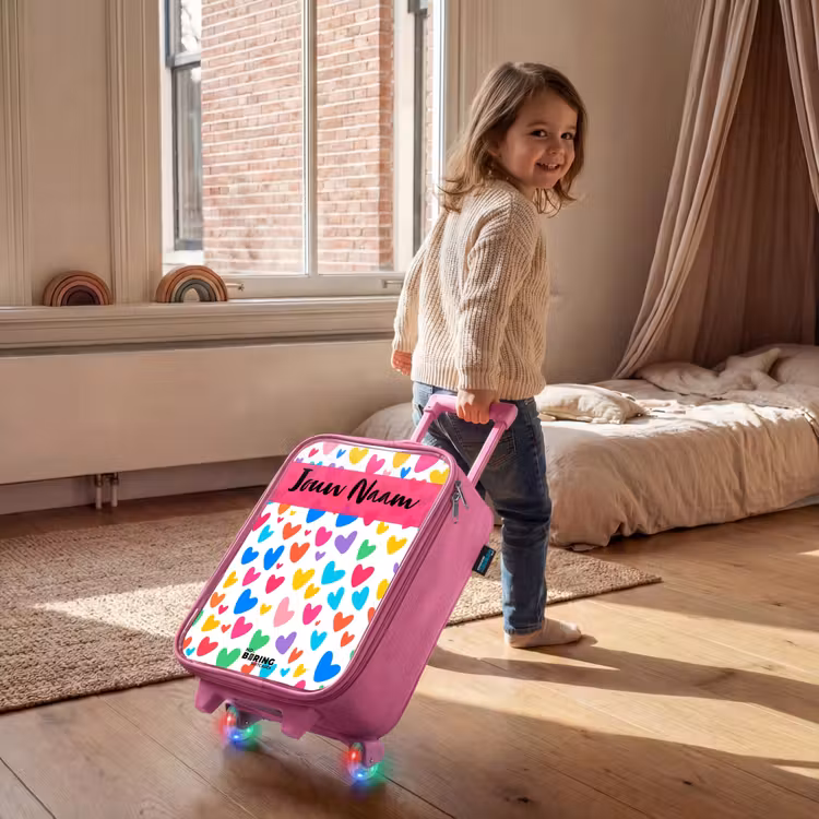 Kinderkoffer met naam - Roze - Hartjes - Kleurrijk - Patroon — 3