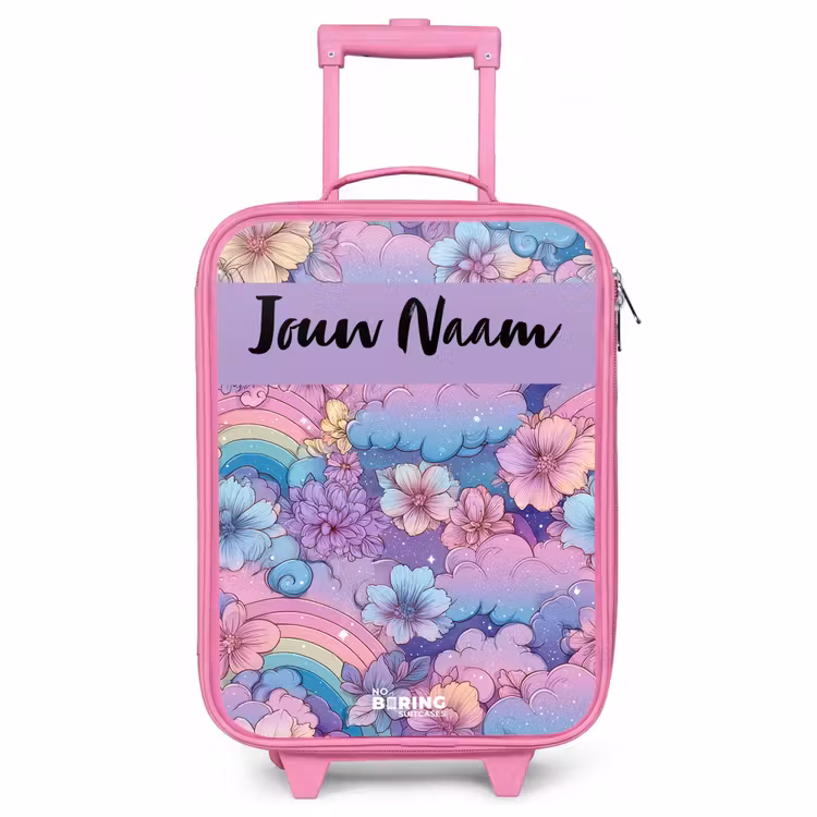 Kinderkoffer met naam - Roze - Regenbogen - Bloemen - Kleurrijk — 1