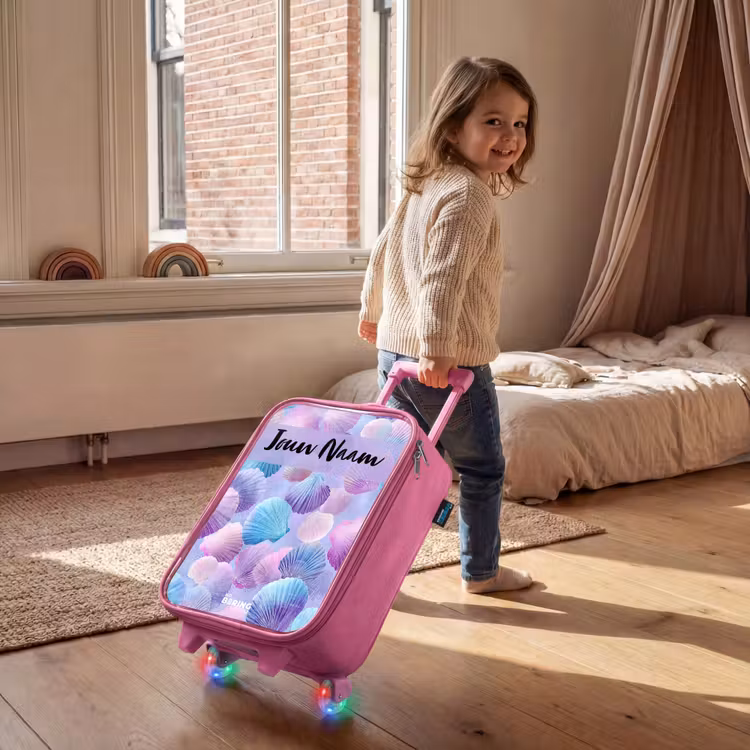 Kinderkoffer met naam - Roze - Schelpen - Paars - Blauw - Patroon — 3