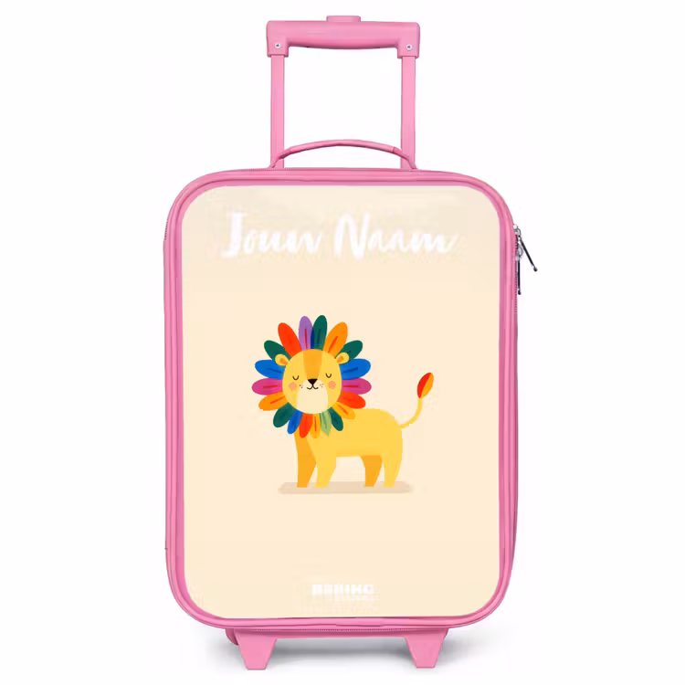 Kinderkoffer met naam - Roze - Leeuw - Manen - Kleurrijk — 1