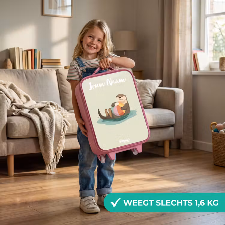 Kinderkoffer met naam - Roze - Otter - Strandbal - Water — 2