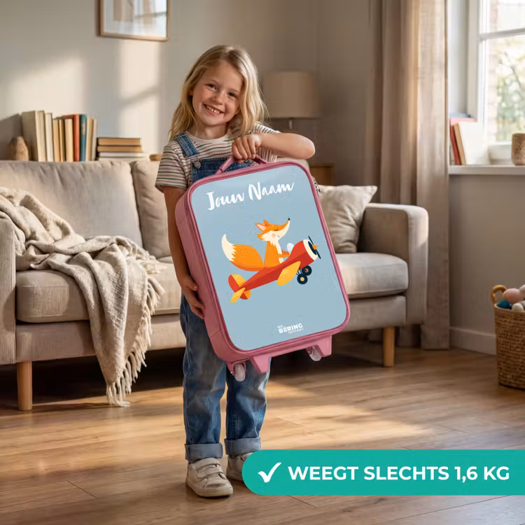 Kinderkoffer met naam - Roze - Vos - Vliegtuig - Vliegen — 2
