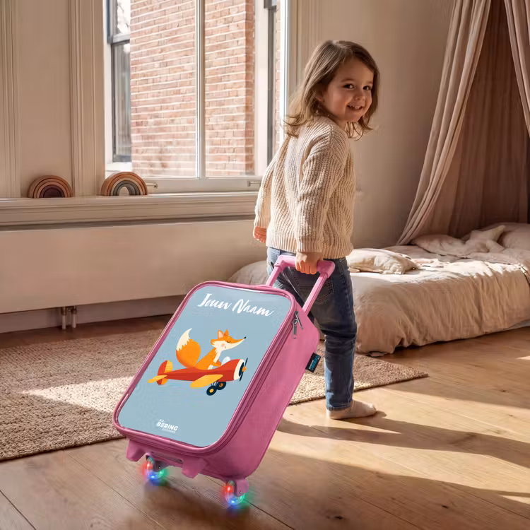 Kinderkoffer met naam - Roze - Vos - Vliegtuig - Vliegen — 3
