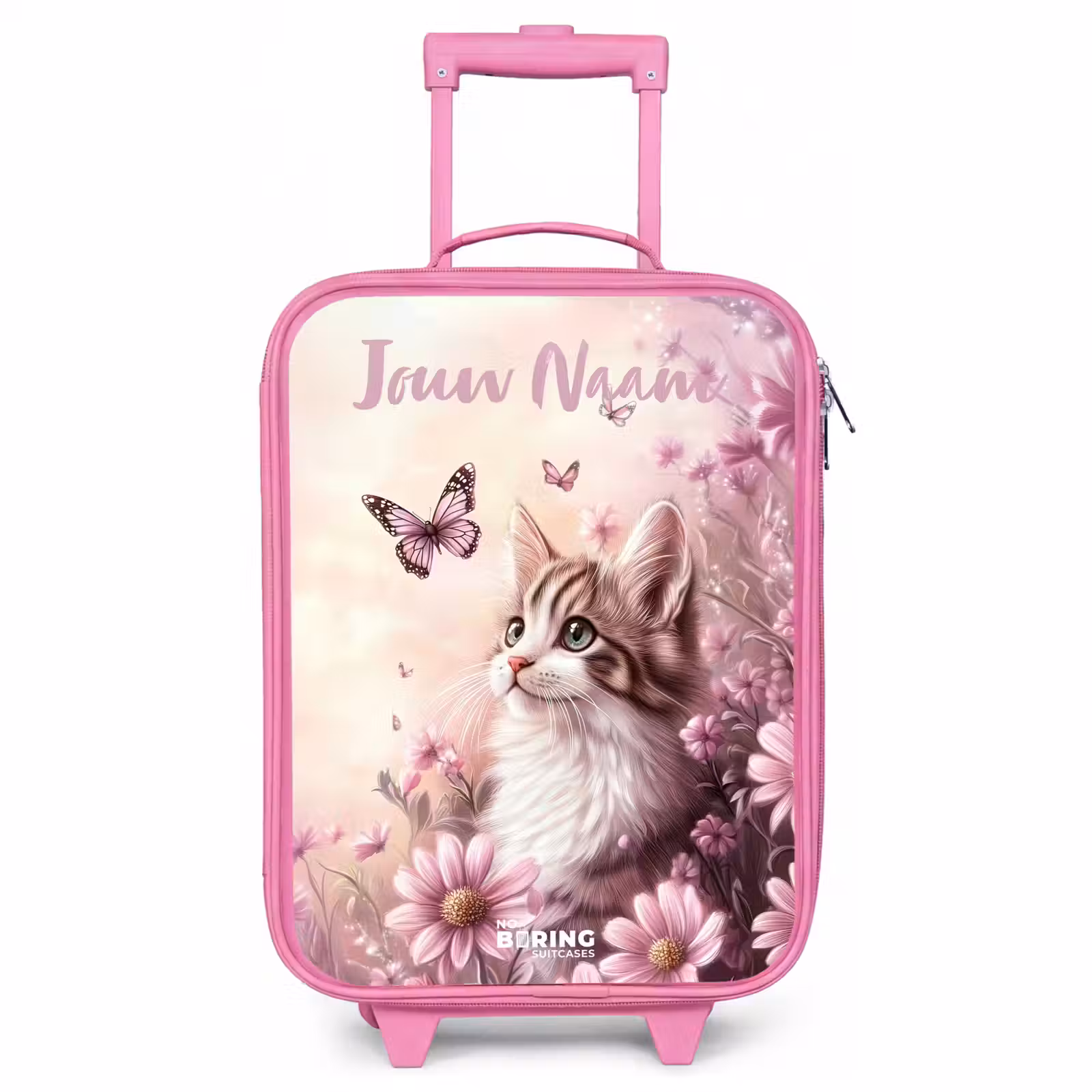 Kinderkoffer met naam - Roze - Kitten - Vlinders - Paars - Bloemen — 1