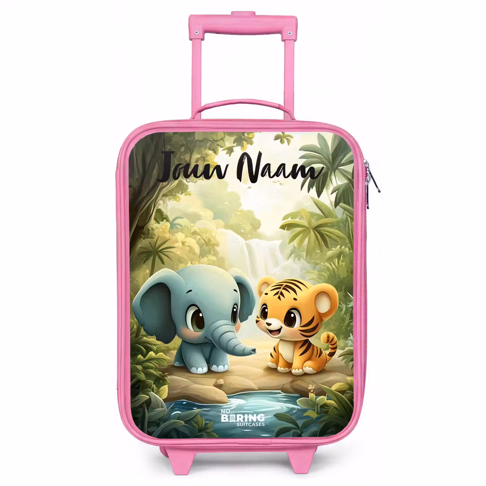 Kinderkoffer met naam - Roze - Olifant - Tijger - Bos - Jungle — 1
