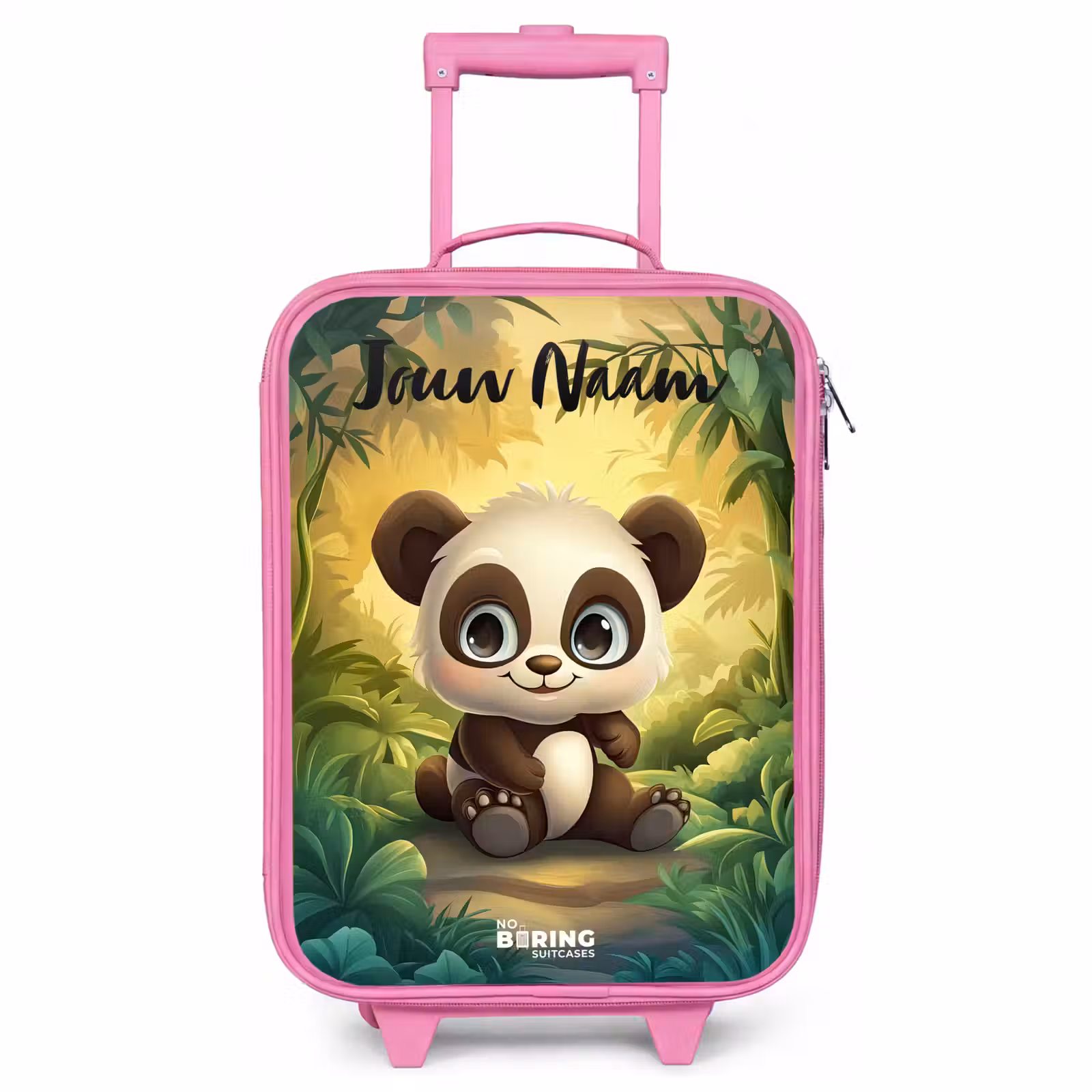 Kinderkoffer met naam - Roze - Panda - Bamboebos - Groen — 1