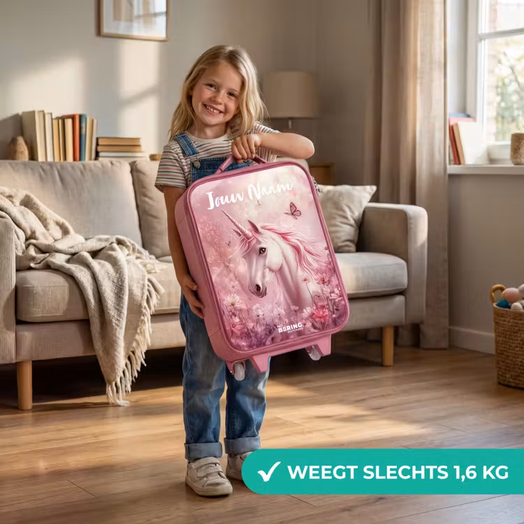 Kinderkoffer met naam - Roze - Eenhoorn - Roze - Vlinder - Bloemen — 2