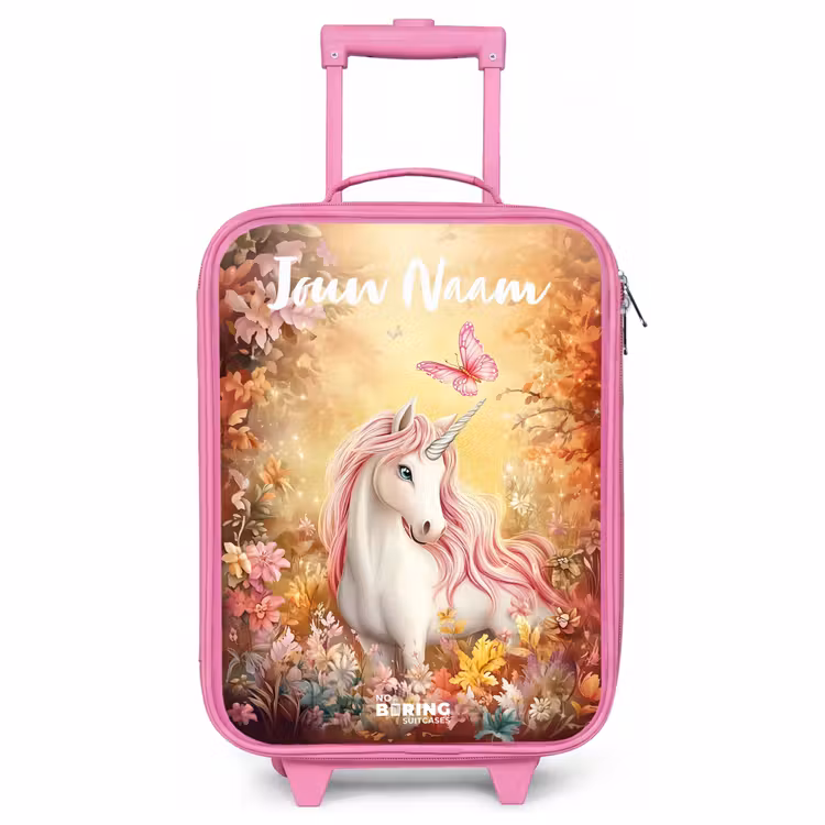 Kinderkoffer met naam - Roze - Eenhoorn - Vlinder - Roze - Manen — 1