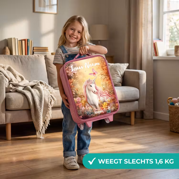 Kinderkoffer met naam - Roze - Eenhoorn - Vlinder - Roze - Manen — 2