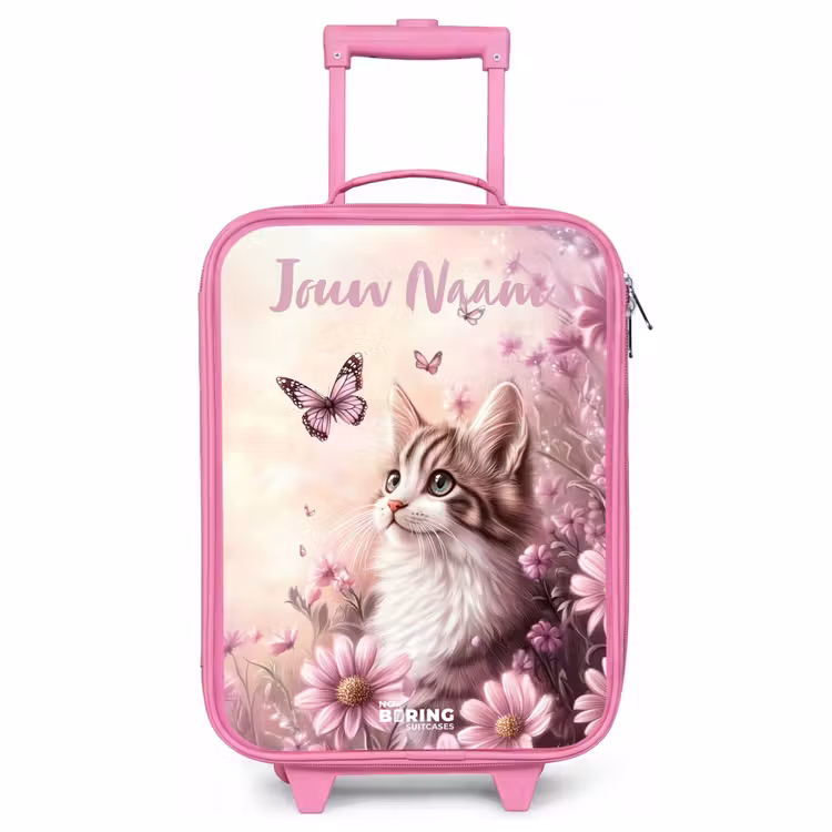 Kinderkoffer met naam - Roze - Kitten - Vlinders - Paars - Bloemen — 1