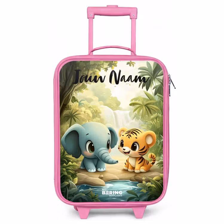 Kinderkoffer met naam - Roze - Olifant - Tijger - Bos - Jungle — 1
