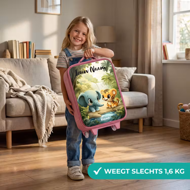 Kinderkoffer met naam - Roze - Olifant - Tijger - Bos - Jungle — 2