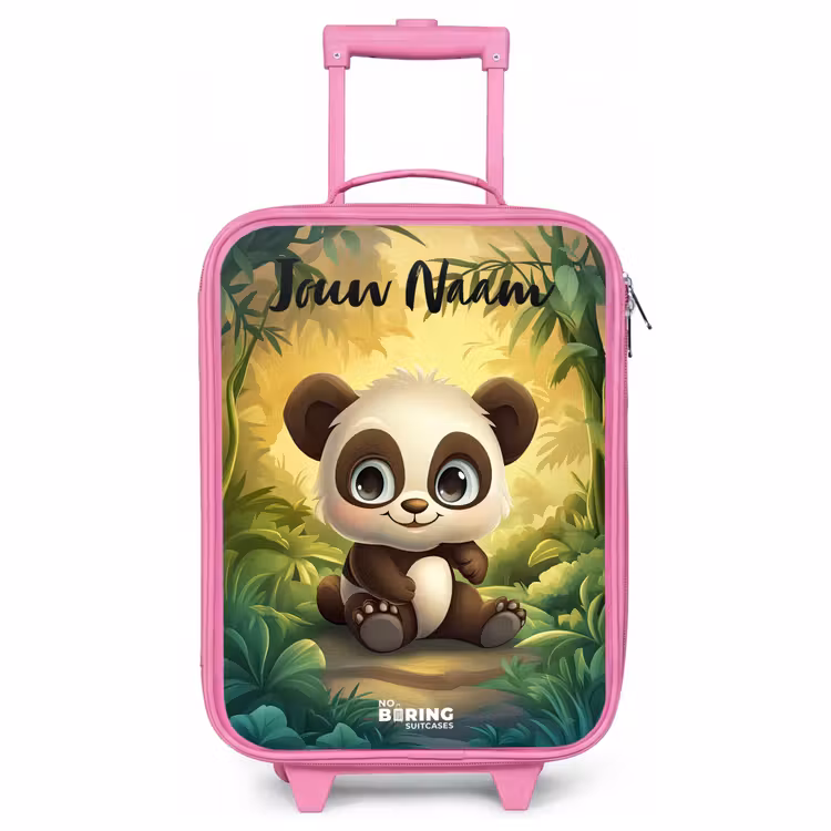 Kinderkoffer met naam - Roze - Panda - Bamboebos - Groen — 1