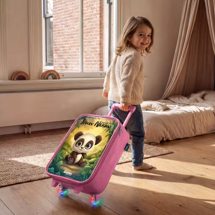 Kinderkoffer met naam - Roze - Panda - Bamboebos - Groen — 3
