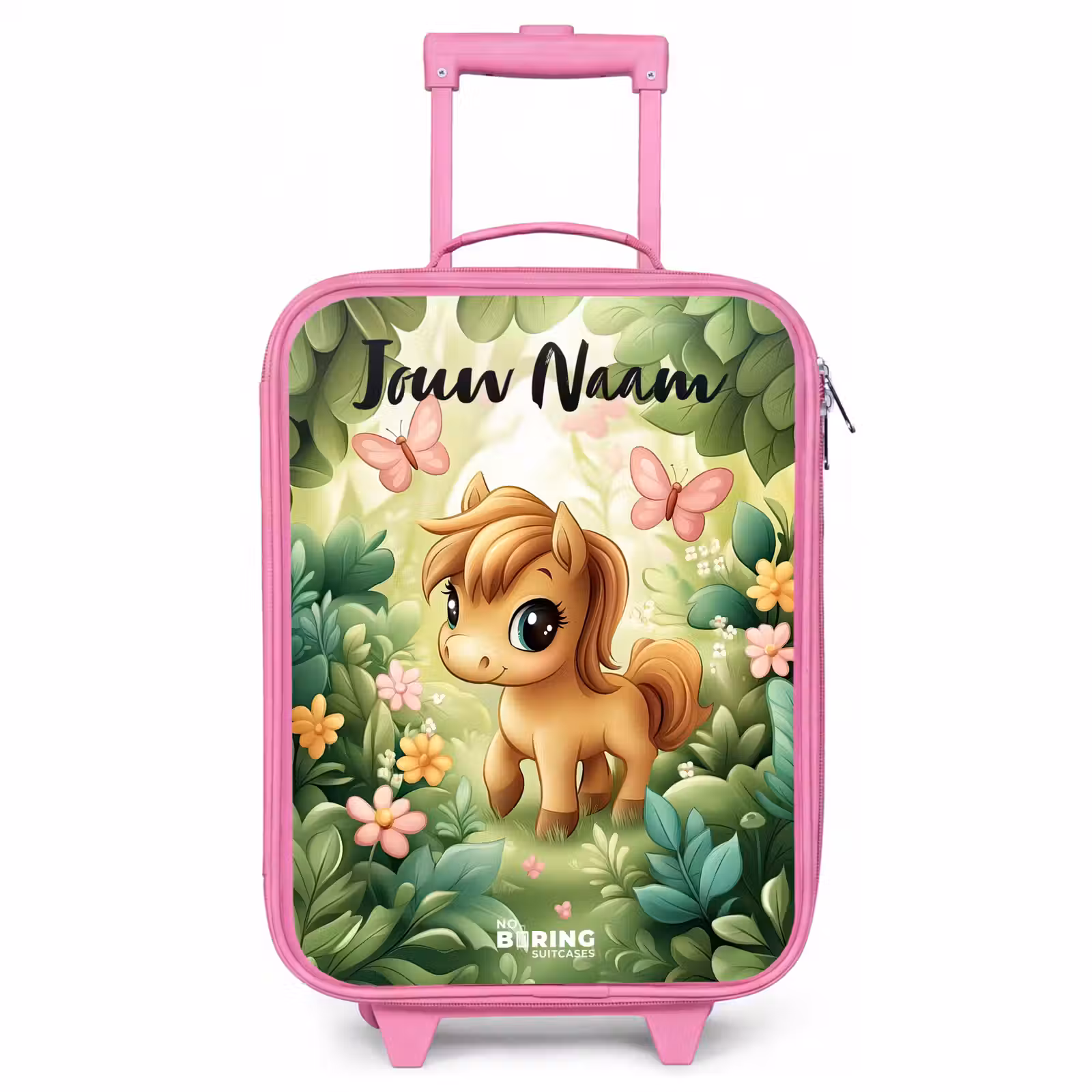 Kinderkoffer met naam - Roze - Paard - Bloemen - Vlinders — 1