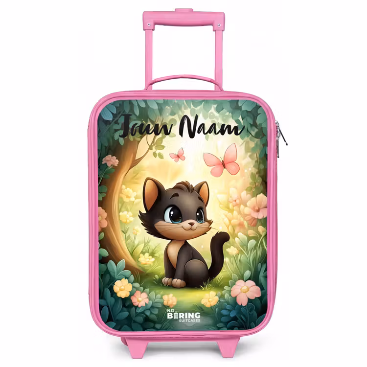 Kinderkoffer met naam - Roze - Kat - Vlinder - Bloemen — 1