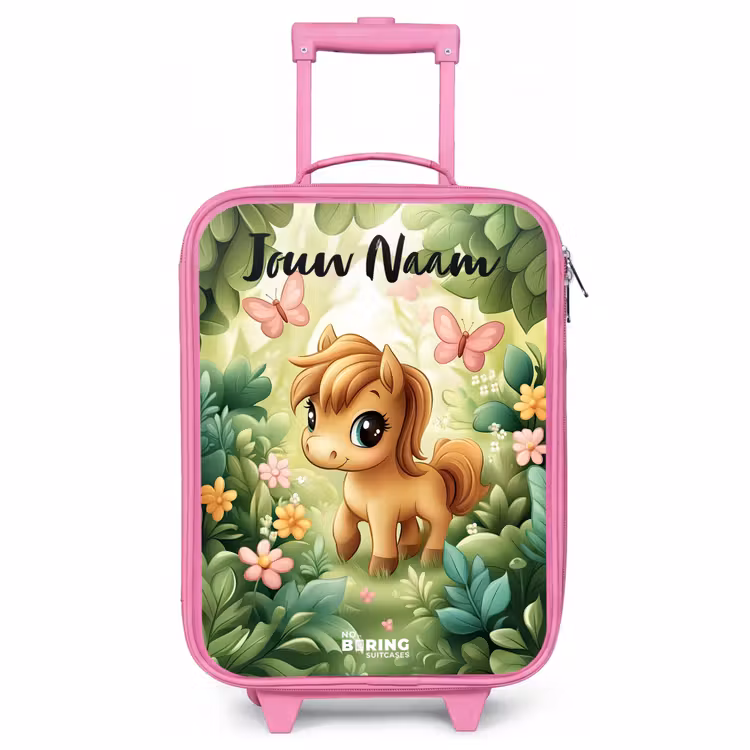 Kinderkoffer met naam - Roze - Paard - Bloemen - Vlinders — 1