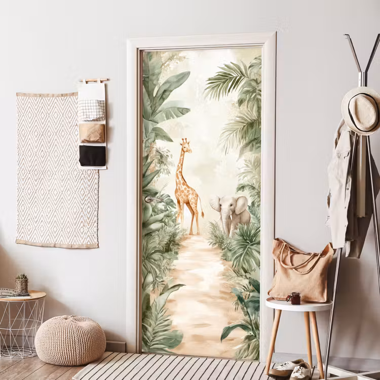 Deursticker - Jungle - Giraf - Olifant - Groen - Natuur — 8