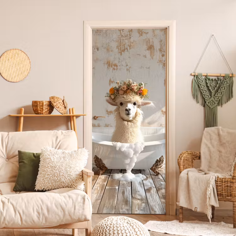 Deursticker - Vintage - Alpaca - Badkuip - Bloemen - Dieren — 4