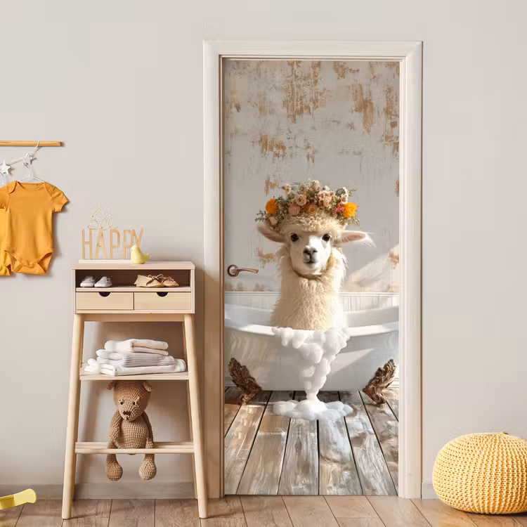 Deursticker - Vintage - Alpaca - Badkuip - Bloemen - Dieren — 6