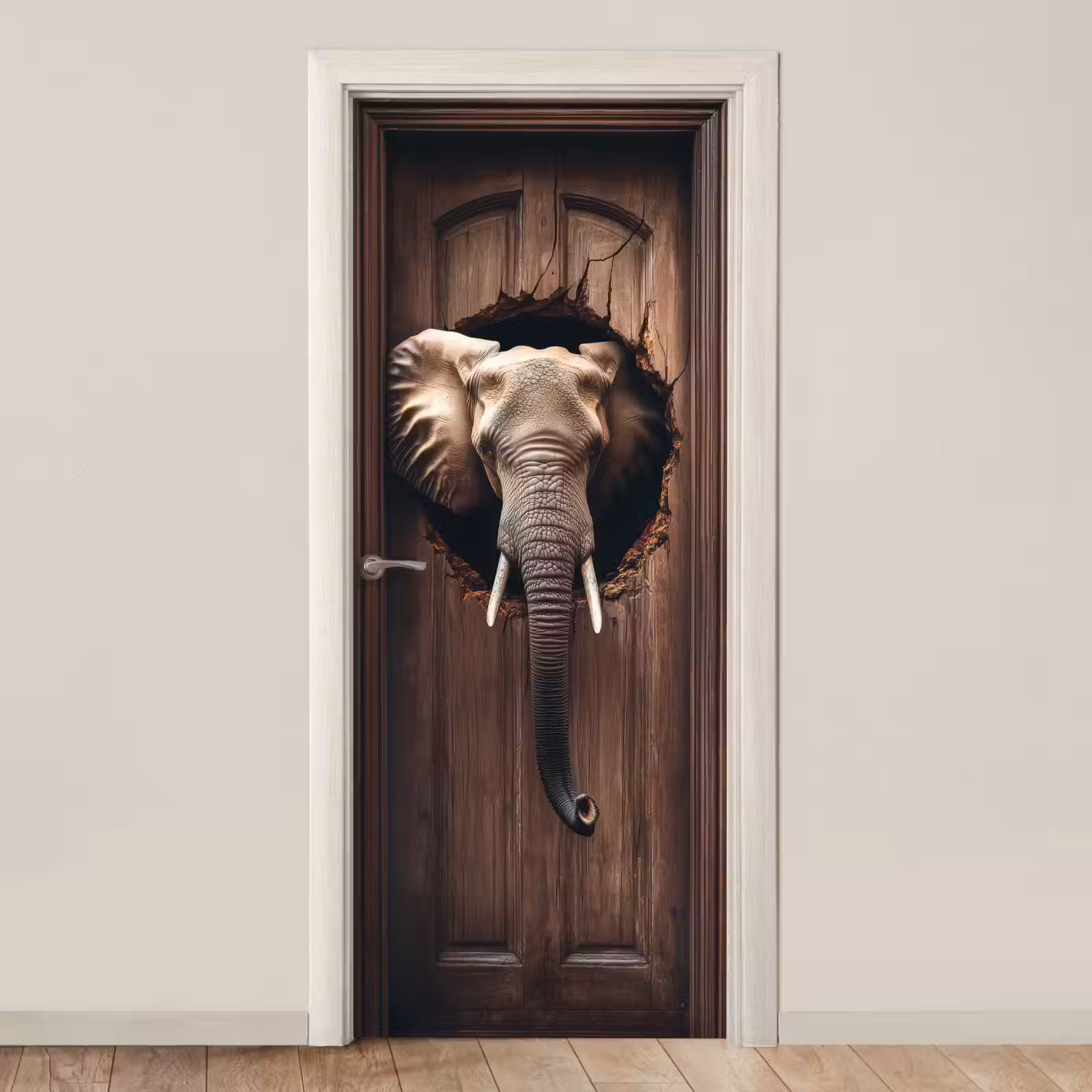 Deursticker - Olifant - Doorkijk - Deur - Houtlook — 1