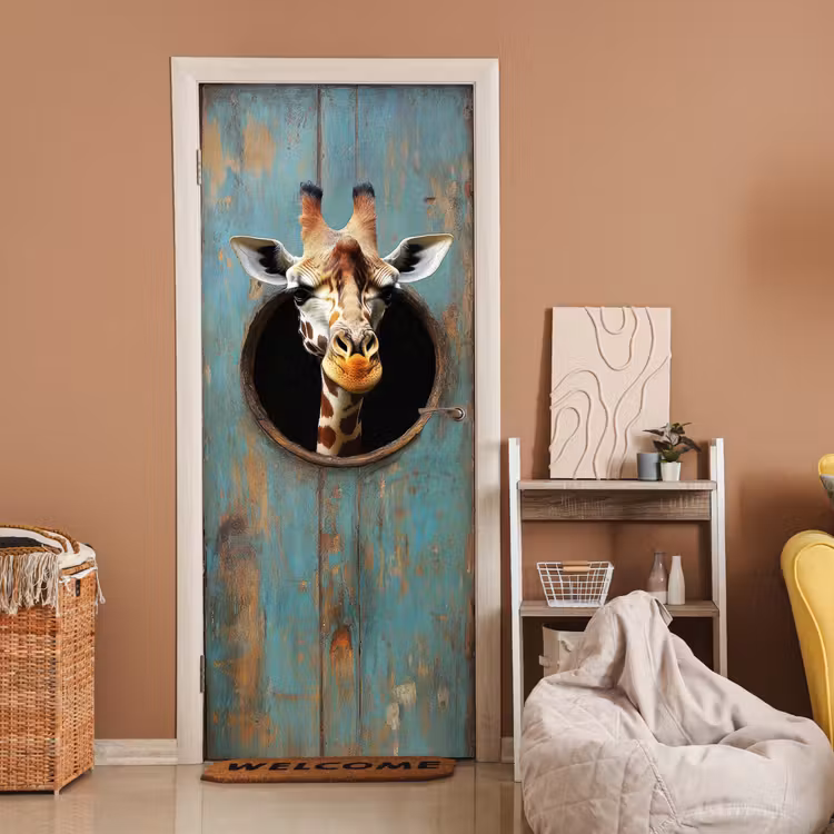 Deursticker - Giraf - Hout - Doorkijk - Dieren - Kop — 2