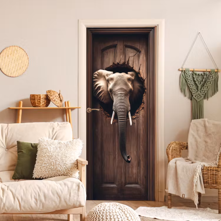 Deursticker - Olifant - Doorkijk - Deur - Houtlook — 4