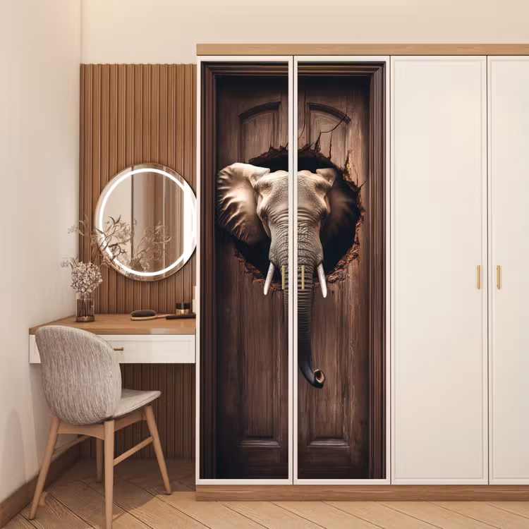 Deursticker - Olifant - Doorkijk - Deur - Houtlook — 5