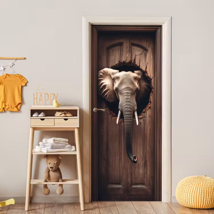 Deursticker - Olifant - Doorkijk - Deur - Houtlook — 6