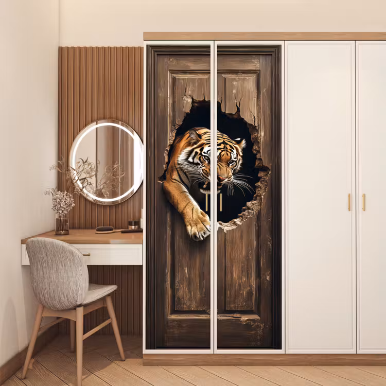 Deursticker - Tijger - Doorkijk - Deur - Hout - Dieren — 5