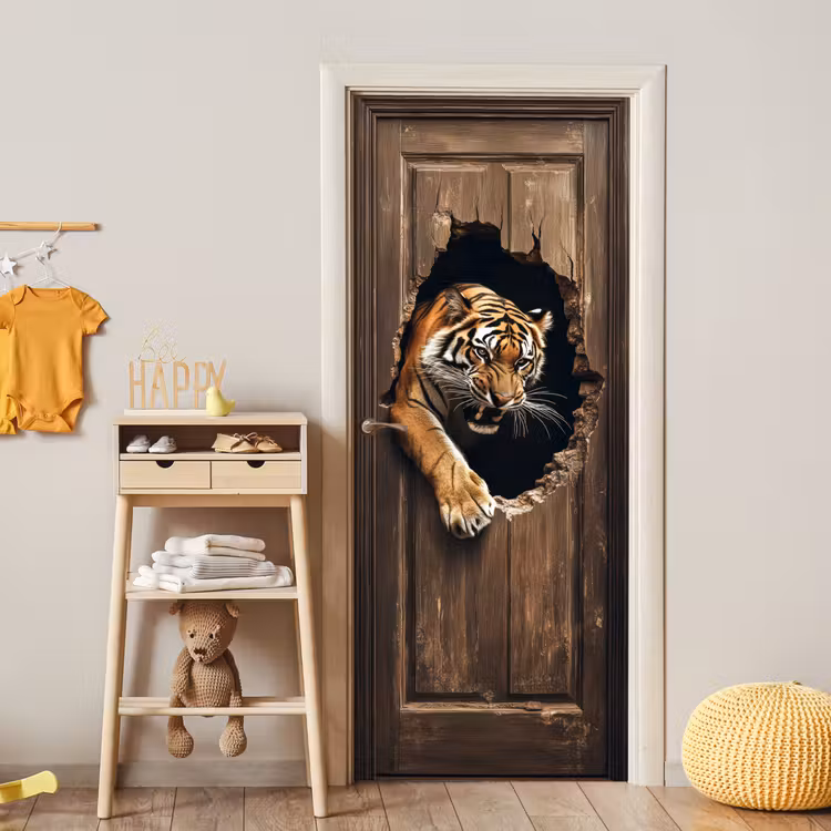 Deursticker - Tijger - Doorkijk - Deur - Hout - Dieren — 6