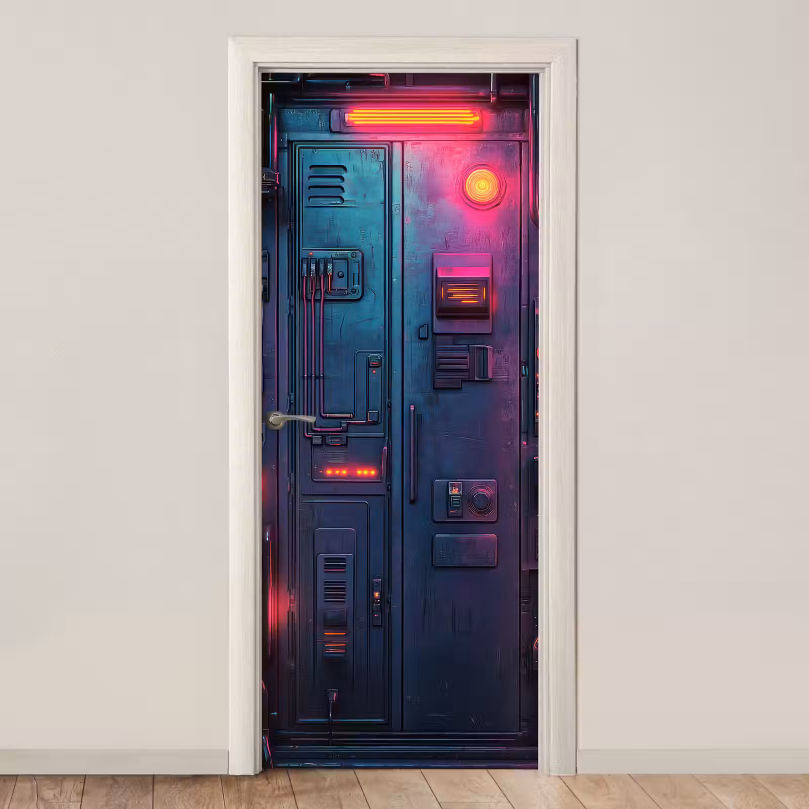 Deursticker - Deur - Futuristisch - Blauw - Roze - Neon — 1