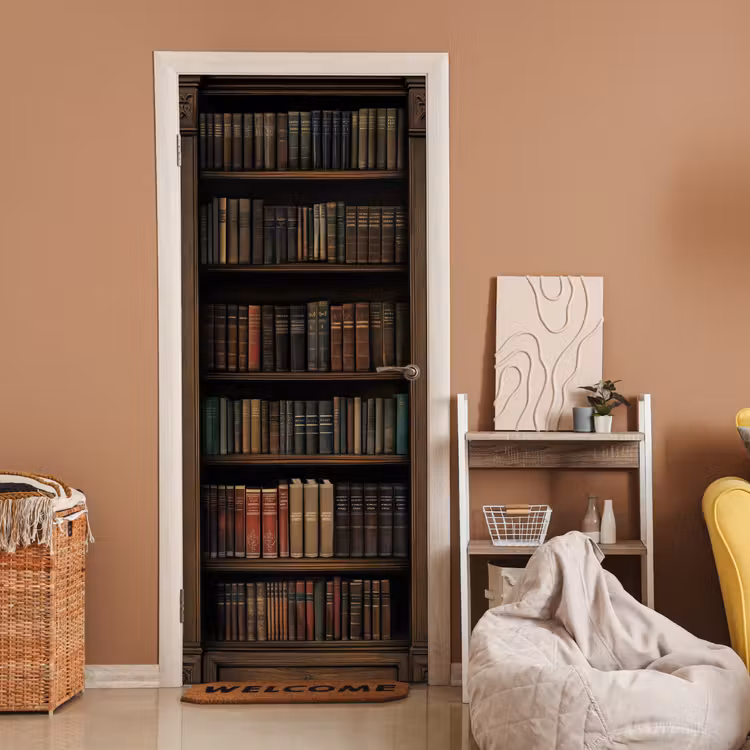 Deursticker - Boekenkast - Vintage - Bruin — 2