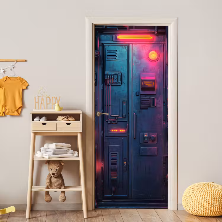 Deursticker - Deur - Futuristisch - Blauw - Roze - Neon — 6