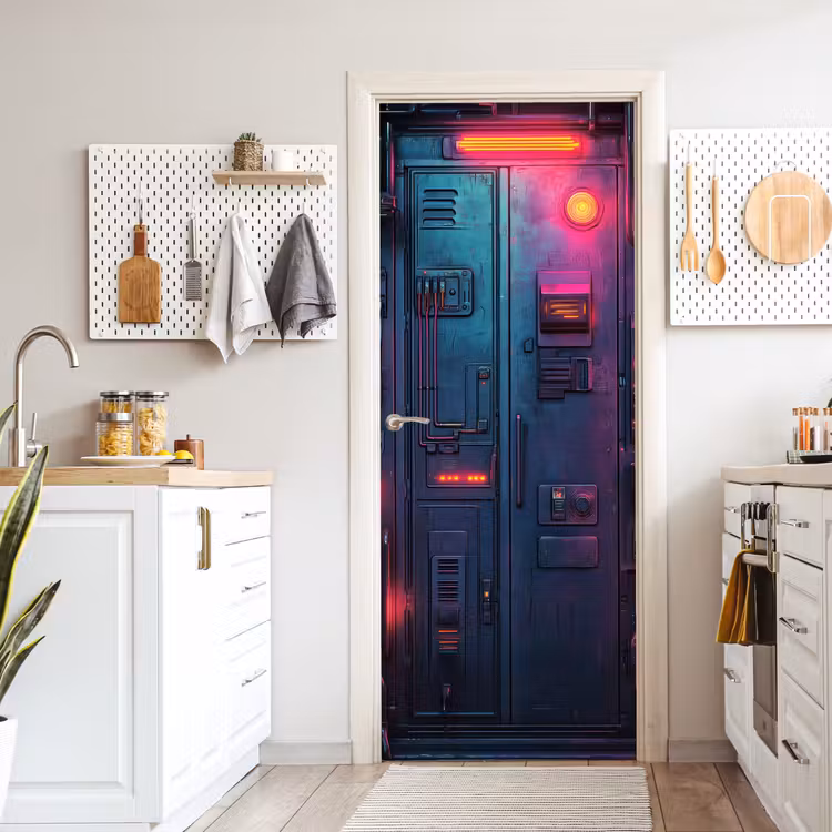 Deursticker - Deur - Futuristisch - Blauw - Roze - Neon — 7