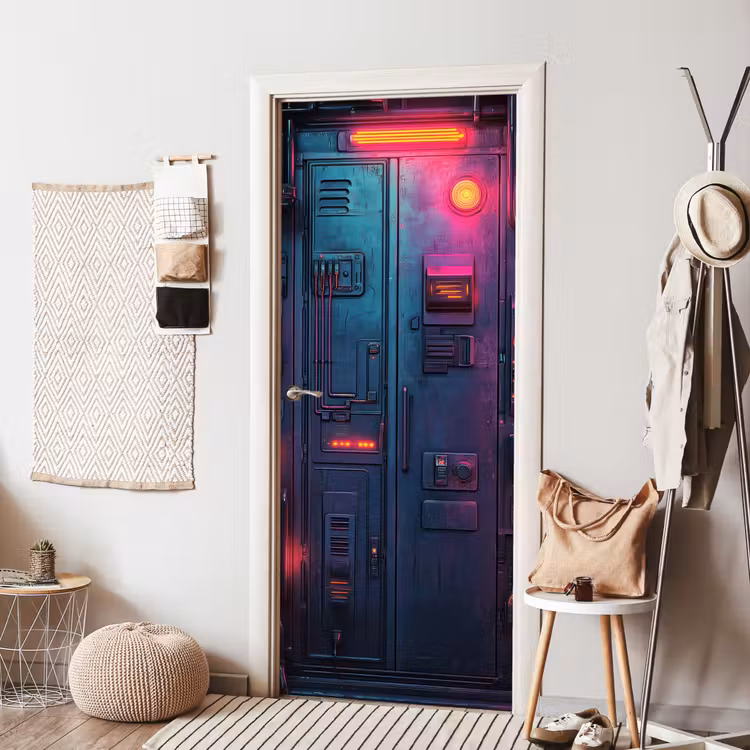 Deursticker - Deur - Futuristisch - Blauw - Roze - Neon — 8