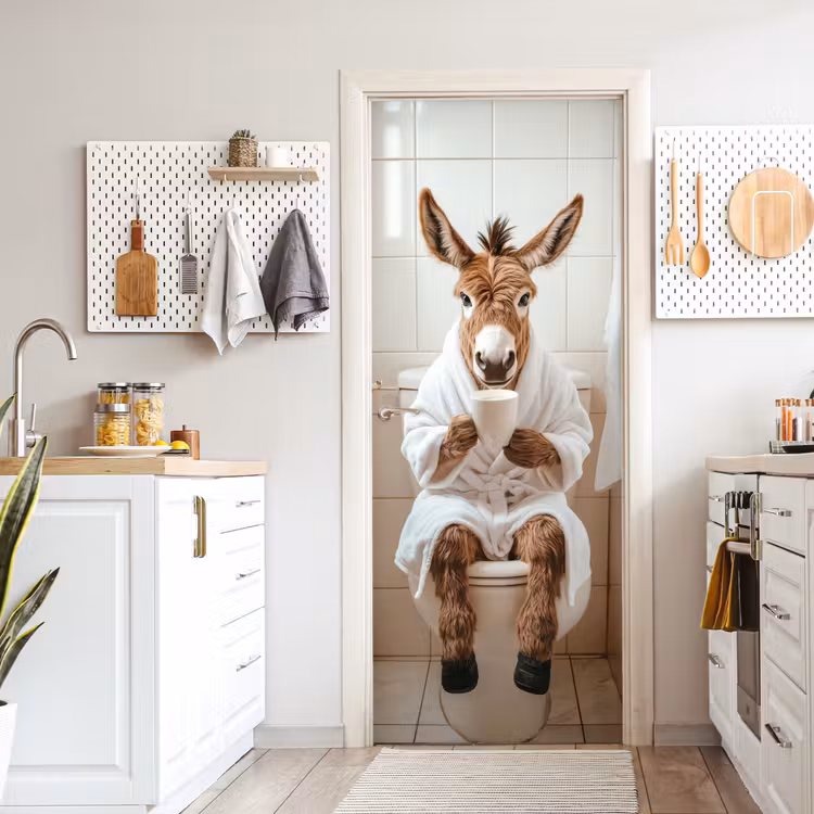 Deursticker - Ezel - WC - Grappig - Badjas - Dier — 7